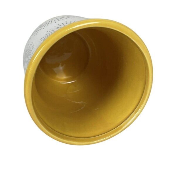 Yellow & White Ceramic Vase With Sunburst Design 7in By Orly Maison New York - Picture 4 of 7
